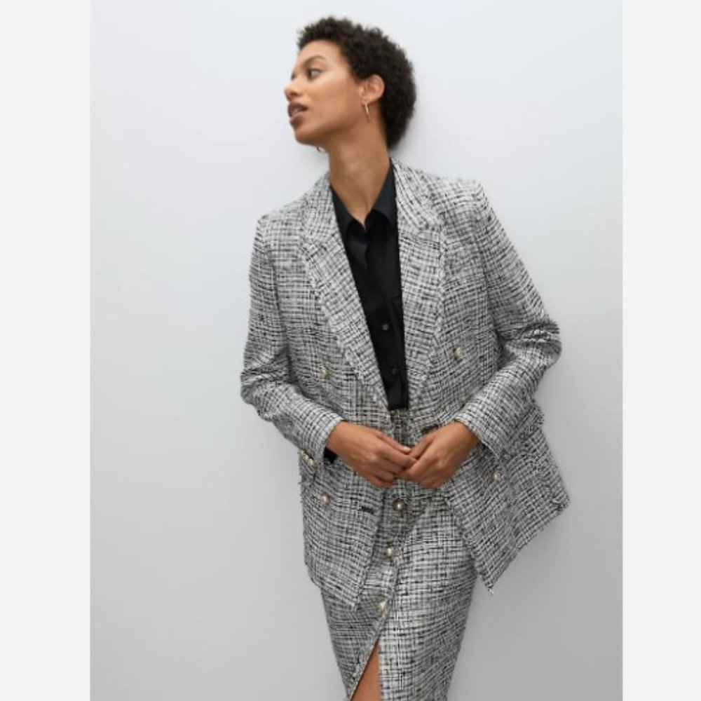 Aritzia Black & White Tweed Double-Breasted Blazer